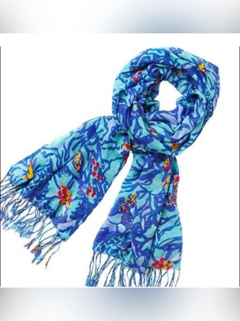 Lilly Pulitzer Murfee Lightweight Silk Cashmere Iris Mai Tai Scarf Beach Sarong - Picture 8 of 8